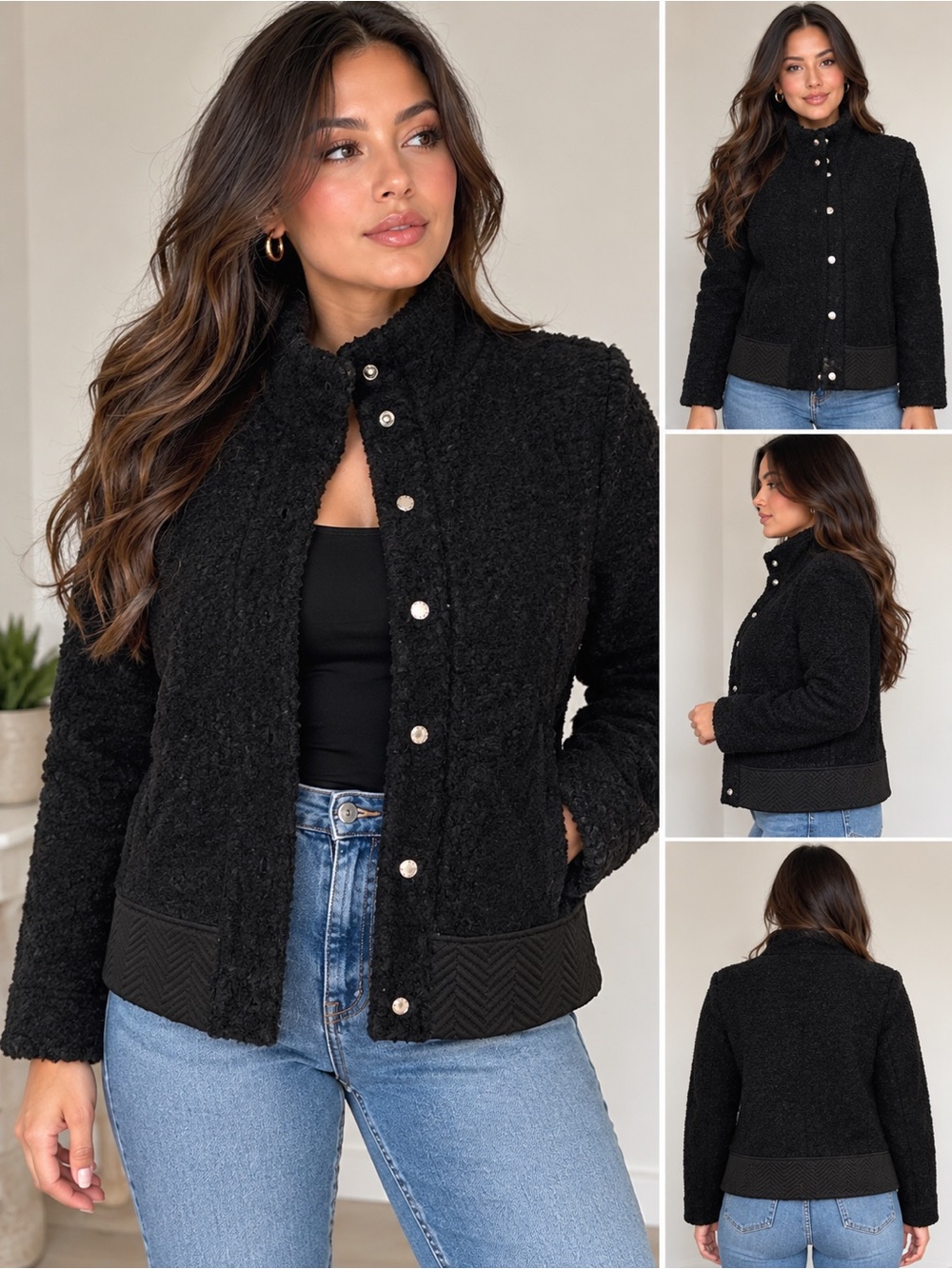 Banana Republic Black Bouclé Snap-Front Jacket